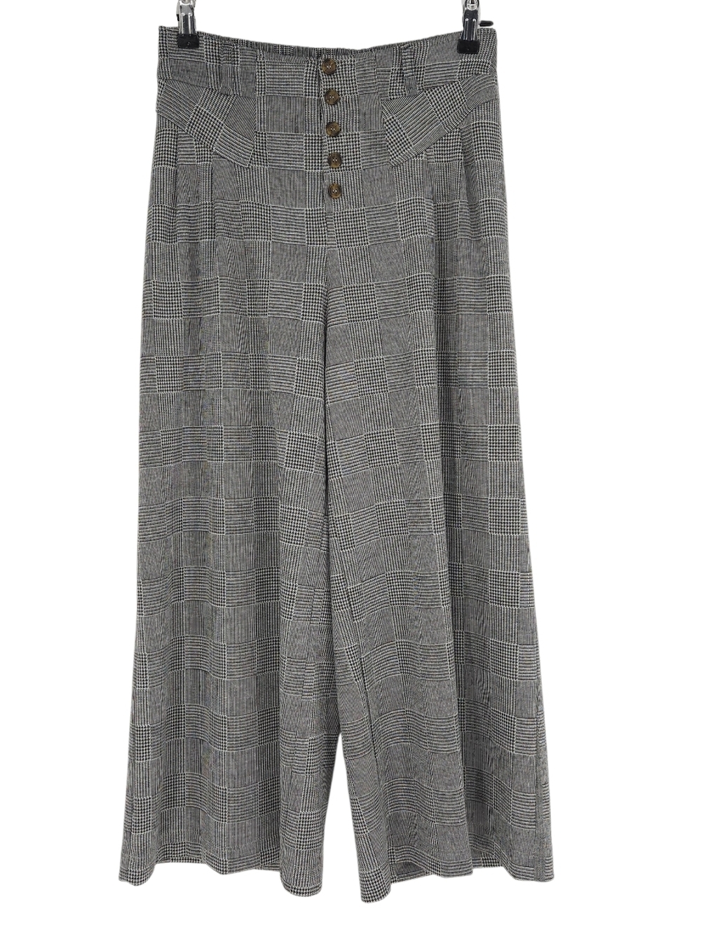 Maeve Anthropologie Wide Crop Pants Glen Plaid Button Fly Pleated High Rise